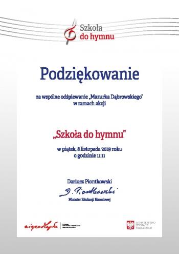 Dyplom - Szkoła do hymnu