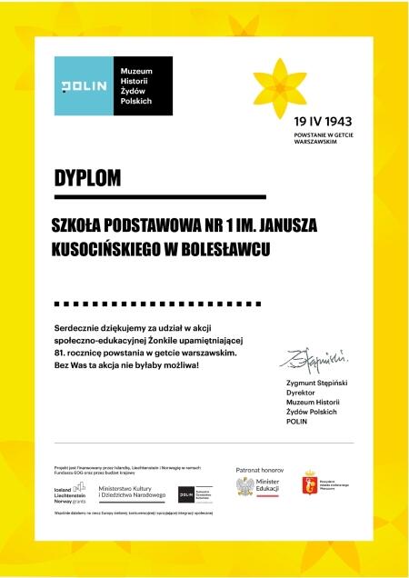 Podziękowanie za udział w akcji Żonkile