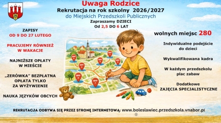 Rekrutacja do Miejskich Przedszkoli Publicznych na rok szkolny 2026/2027
